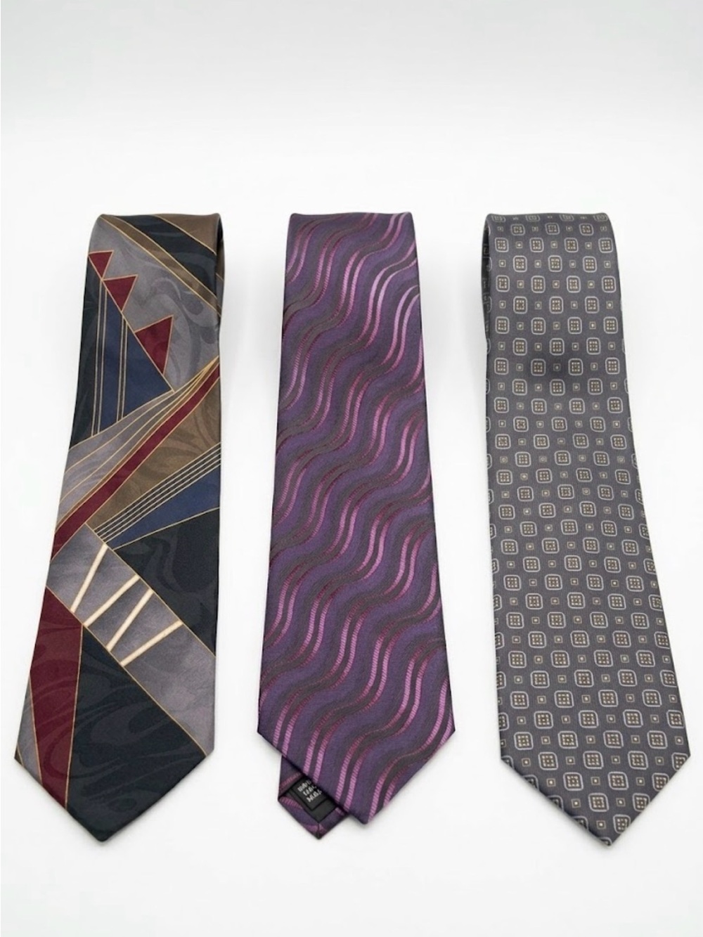 Lot of 3 Men’s Neckties - Haggar 100% Silk, George & Select Edition | Geo Patter
